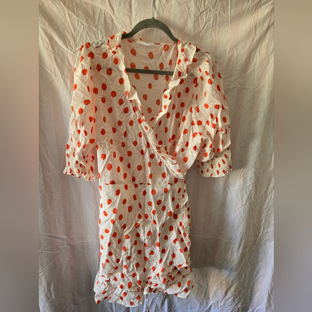 Rixo Red Polka Dot Wrap Dress